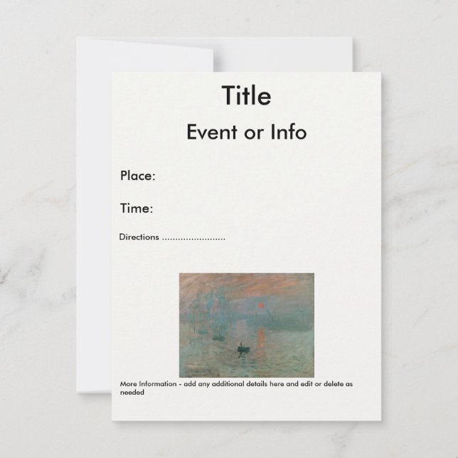 Claude Monet's Impression Sunrise (soleil levant) Invitation (Back)