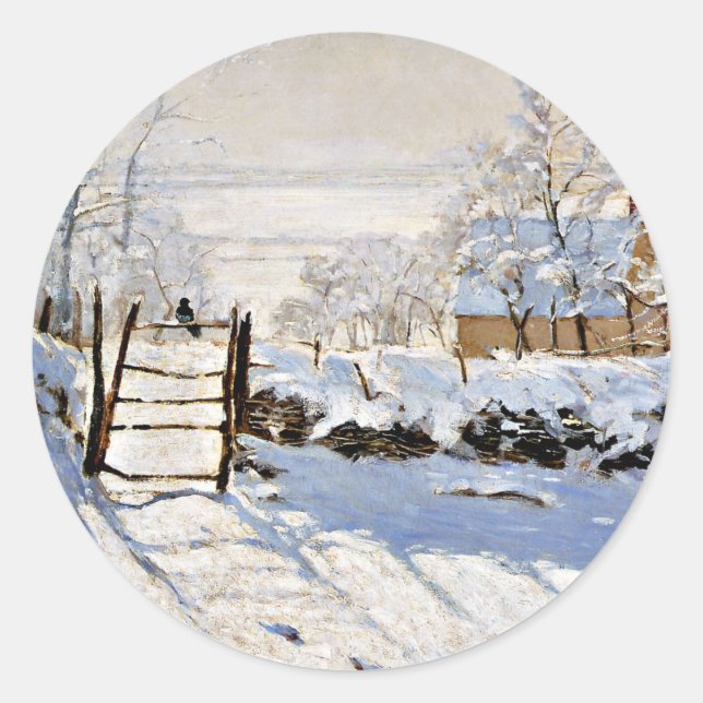 Claude Monet's painting, The Magpie, Classic Round Sticker (Front)