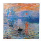 Claude Monet's Sunrise Ceramic Tile<br><div class="desc">Claude Monet's "Sunrise" is a famous painting that was created in 1872. It depicts the sun rising over the harbour of Le Havre, a city in France where Monet was born. The painting is known for its bright colours and hazy atmosphere, which captures the beauty and tranquillity of a new...</div>