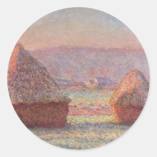 Claude Monet's White Frost Sunrise (Haystacks)) Classic Round Sticker
