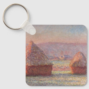 Claude Monet's White Frost Sunrise (Haystacks)) Key Ring