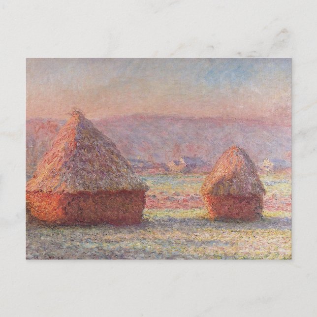 Claude Monet's White Frost Sunrise (Haystacks)) Postcard (Front)