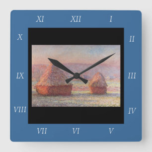 Claude Monet's White Frost Sunrise (Haystacks)) Square Wall Clock