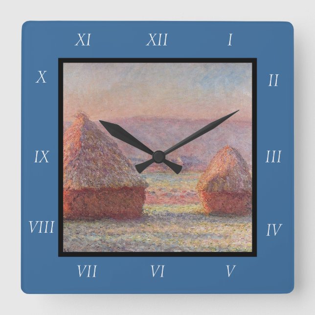 Claude Monet's White Frost Sunrise (Haystacks)) Square Wall Clock (Front)