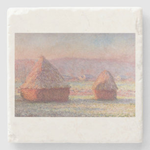Claude Monet's White Frost Sunrise (Haystacks)) Stone Coaster