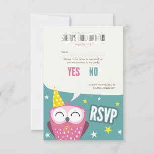 Claudette the Owl Kids Birthday Party RSVP Card