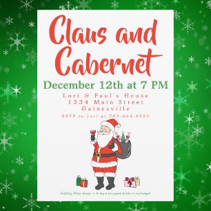 Claus and Cabernet Christmas Wine Party  Holiday Card