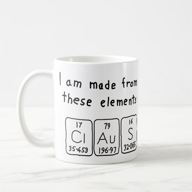 Claus periodic table name mug (Left)