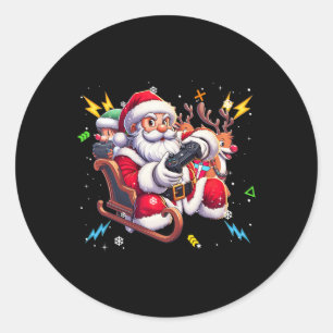 Claus Playing Game Christmas Gamer Video Game Gami Classic Round Sticker