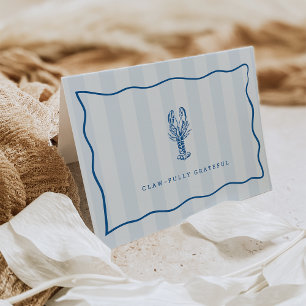 "Claw-fully Grateful" Blue Stripe Lobster Thank You Card