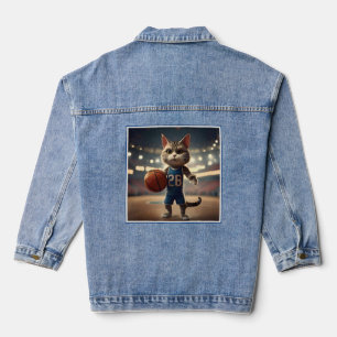 Claw-some Hoops: The Fearless Cat Basketballer Denim Jacket