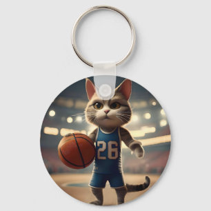 Claw-some Hoops: The Fearless Cat Basketballer Key Ring