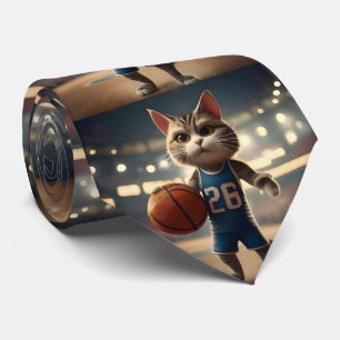 Claw-some Hoops: The Fearless Cat Basketballer Tie