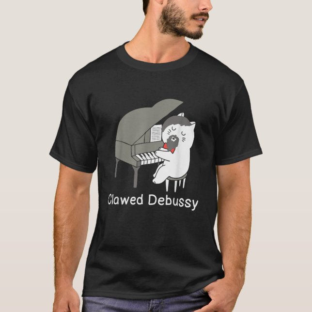 Clawed Debussy Cat Piano Classical Music Composer  T-Shirt (Front)