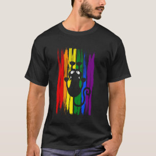 Clawing Black Cat on Rainbow Funny LGBTQ+ Pride T-Shirt