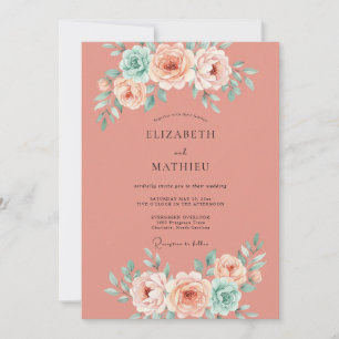 Clay Aqua Petal Wedding Invitation