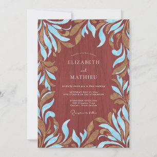 Clay Azure Leaf Wedding Invitation