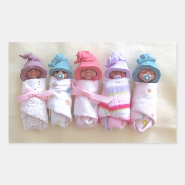Clay Babies, Elf Hats, Sleeping, Swaddled, Cute Rectangular Sticker (Front)