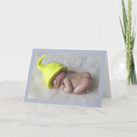 Clay Baby Sleeping on Tummy, Elf Hat, Sculpture