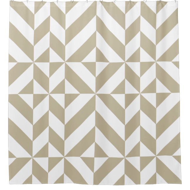Clay Beige Geometric Cube Pattern Shower Curtain (Front)