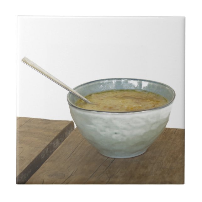 Clay Bowl Spoon Oats Porridge Table  Ceramic Tile (Front)