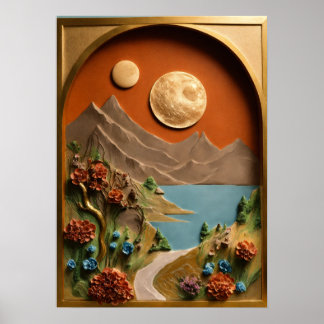 "Clay Canvas: Moonlit Magic in the Swiss Alps" Poster