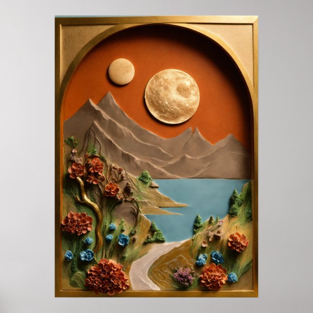 "Clay Canvas: Moonlit Magic in the Swiss Alps" Poster (Front)