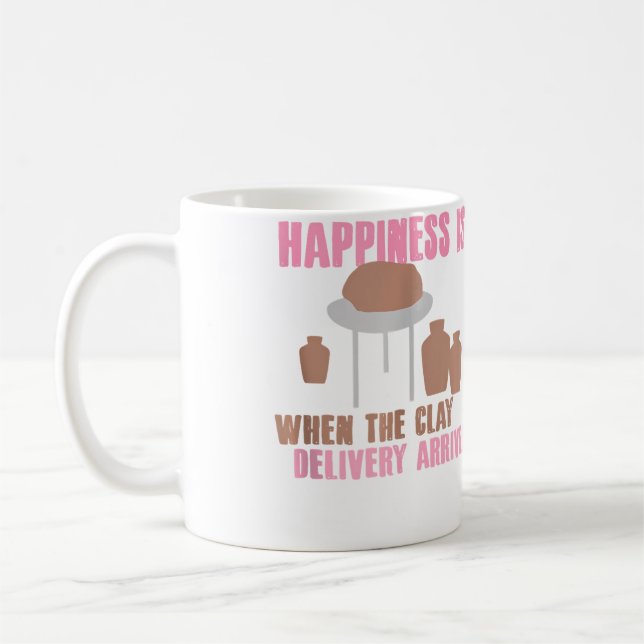 Clay Delivery Happiness Pottery Design Coffee Mug (Left)