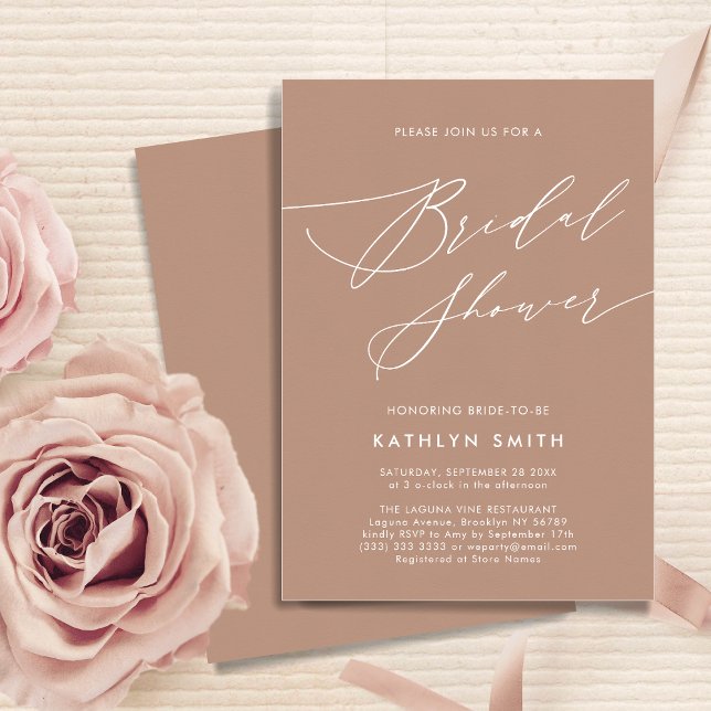 Clay Elegant Script Modern Simple Bridal Shower Invitation (Creator Uploaded)