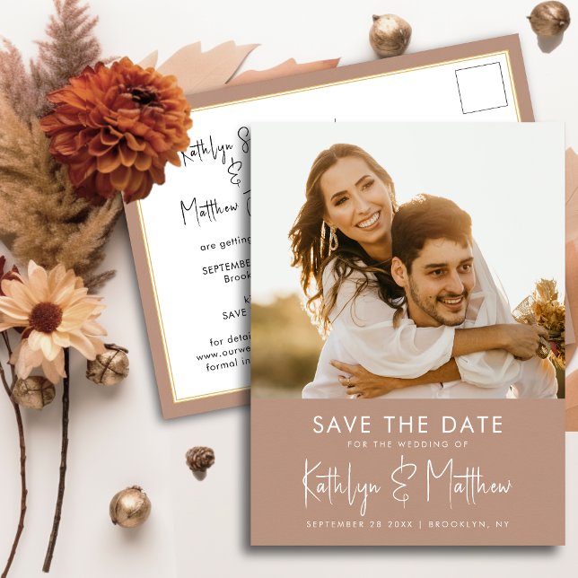 Clay Fun Script Modern Photo Minimalist Wedding Sa Announcement Postcard (Creator Uploaded)