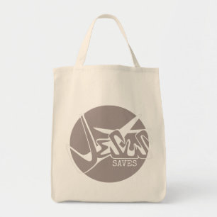 CLAY GRAY Jesus Saves Graffiti Tote Bag