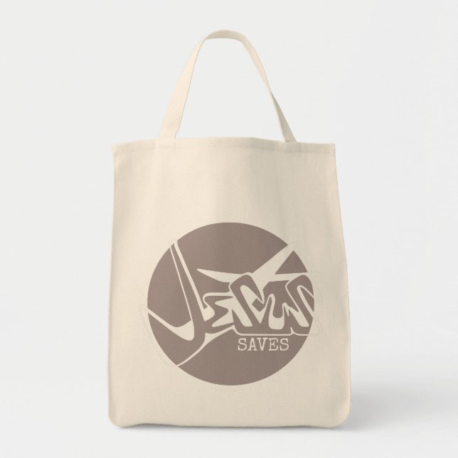 CLAY GRAY Jesus Saves Graffiti Tote Bag (Front)