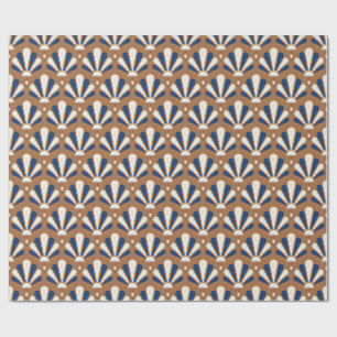Clay, Ivory and Lapis Art Deco Teardrop Fan Wrapping Paper