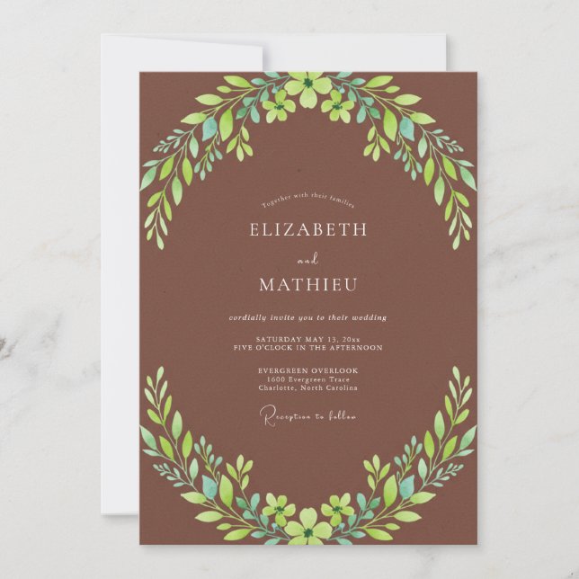 Clay Leafy Wedding Invitation (Front)