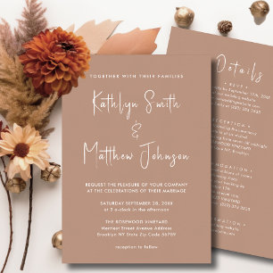 Clay Modern Script All In One Minimalist Wedding Invitation