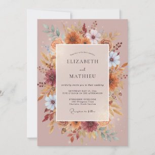 Clay Ochre Wreath Wedding Invitation