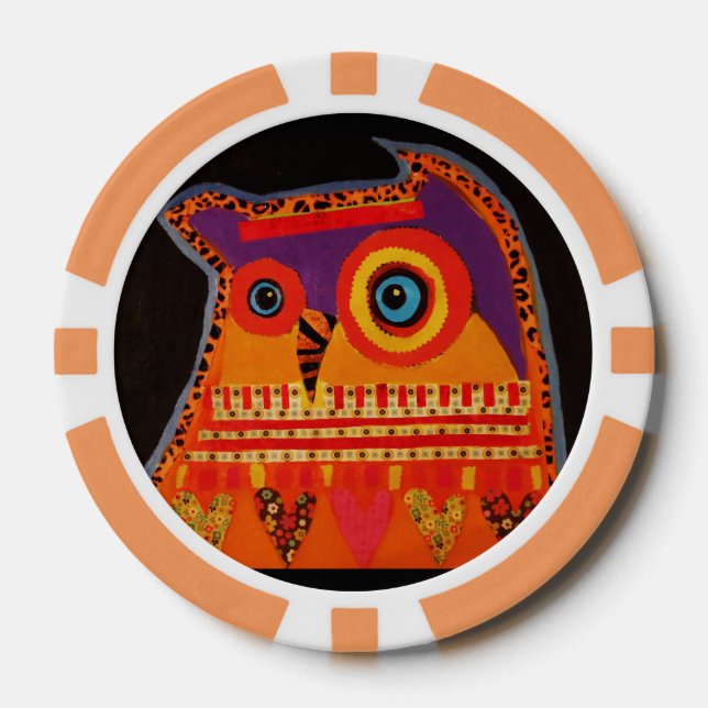 Clay Poker Chips/Orange Striped with Cool Owl Chips (Front)