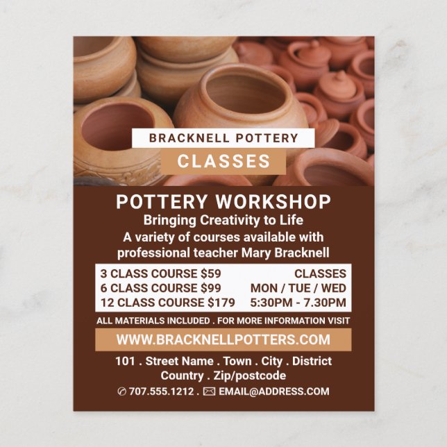 Clay Pots, Pottery Classes, Potters Advertising Flyer (Front)