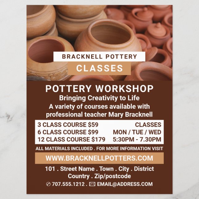 Clay Pots, Pottery Classes, Potters Advertising Flyer (Front)