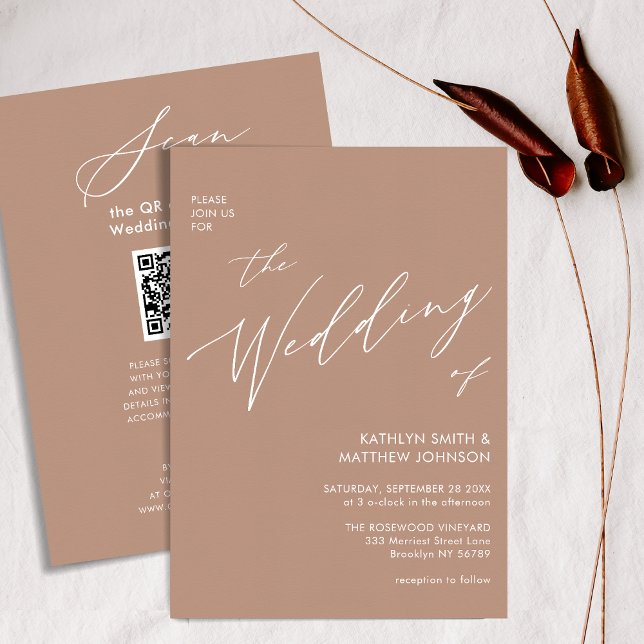 Clay QR Code All In One Modern Script Chic Wedding Invitation (Creator Uploaded)