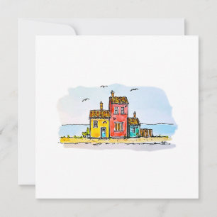 Clay Roof Houses By The Sea Holiday Card