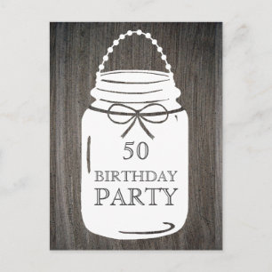 Clay Rustic Mason Jar Any Age Birthday Party Invitation Postcard