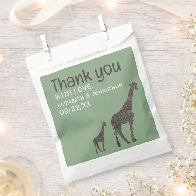 Clay Safari Giraffe, Rustic Wedding Favour Bag (Clipped)