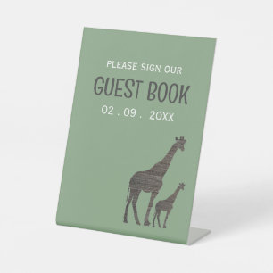 Clay Safari Giraffe, Rustic Wedding Pedestal Sign