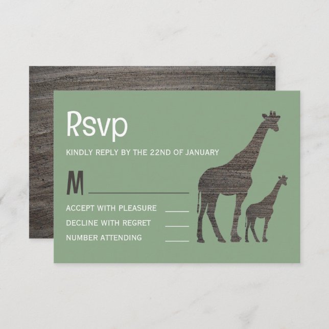 Clay Safari Giraffe, Rustic Wedding RSVP Card (Front/Back)