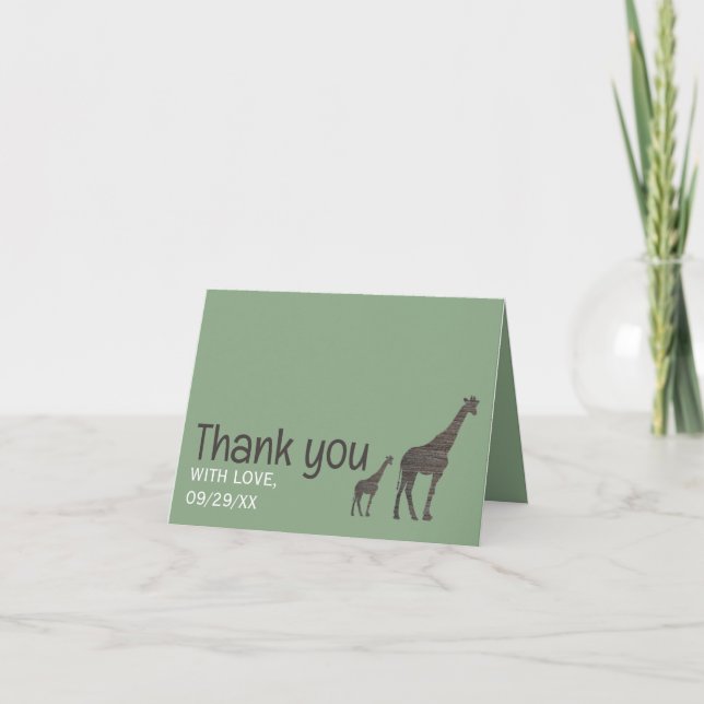 Clay Safari Giraffe, Rustic Wedding Thank You Card (Front)