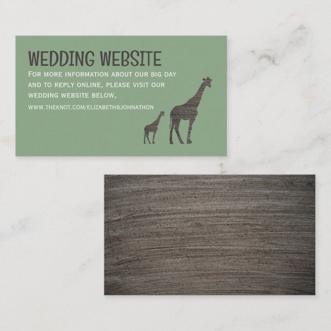 Clay Safari Giraffe, Rustic Wedding Website Enclosure Card (Front/Back)