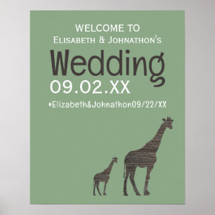Clay Safari Giraffe, Rustic Wedding Welcome Poster