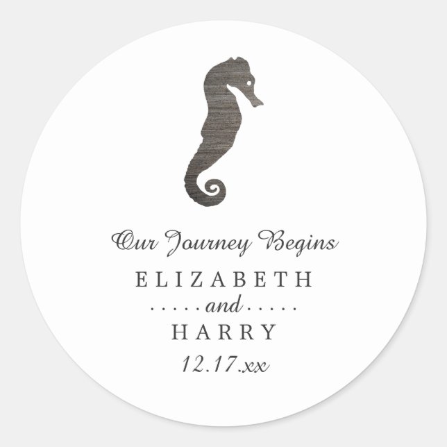 Clay Seahorse Beach Wedding Classic Round Sticker (Front)