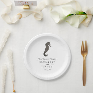 Clay Seahorse Beach Wedding Paper Plate